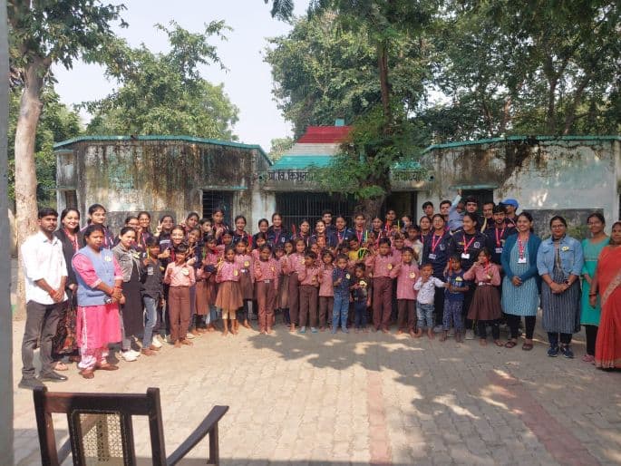 Udaya Public School students with children of the adopted primary school at Kishundaspur