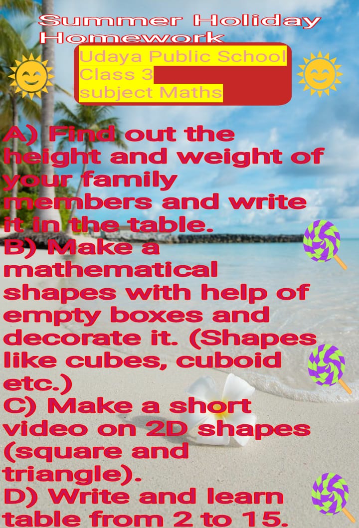 class 3 maths summer holiday homework