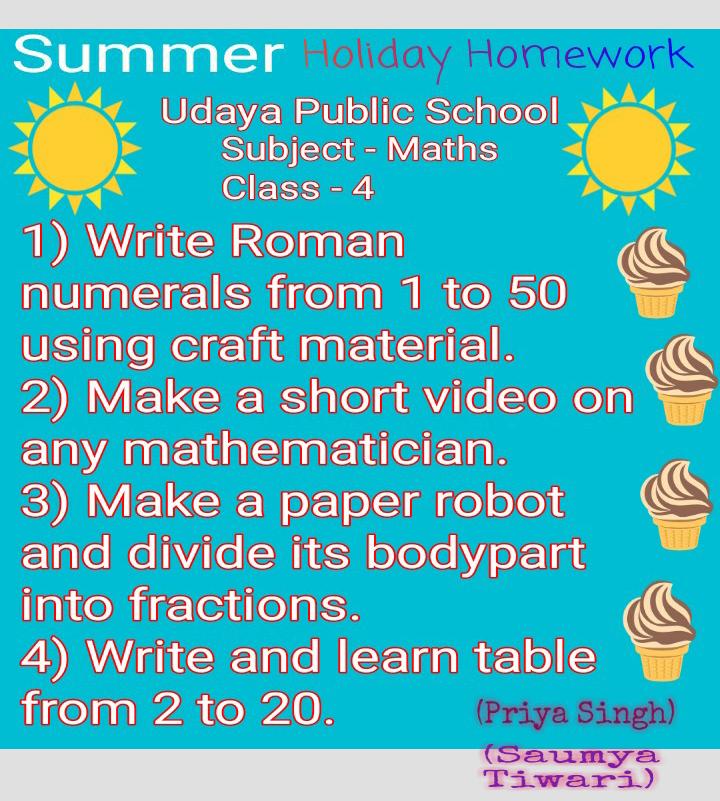holiday homework of maths for class 4