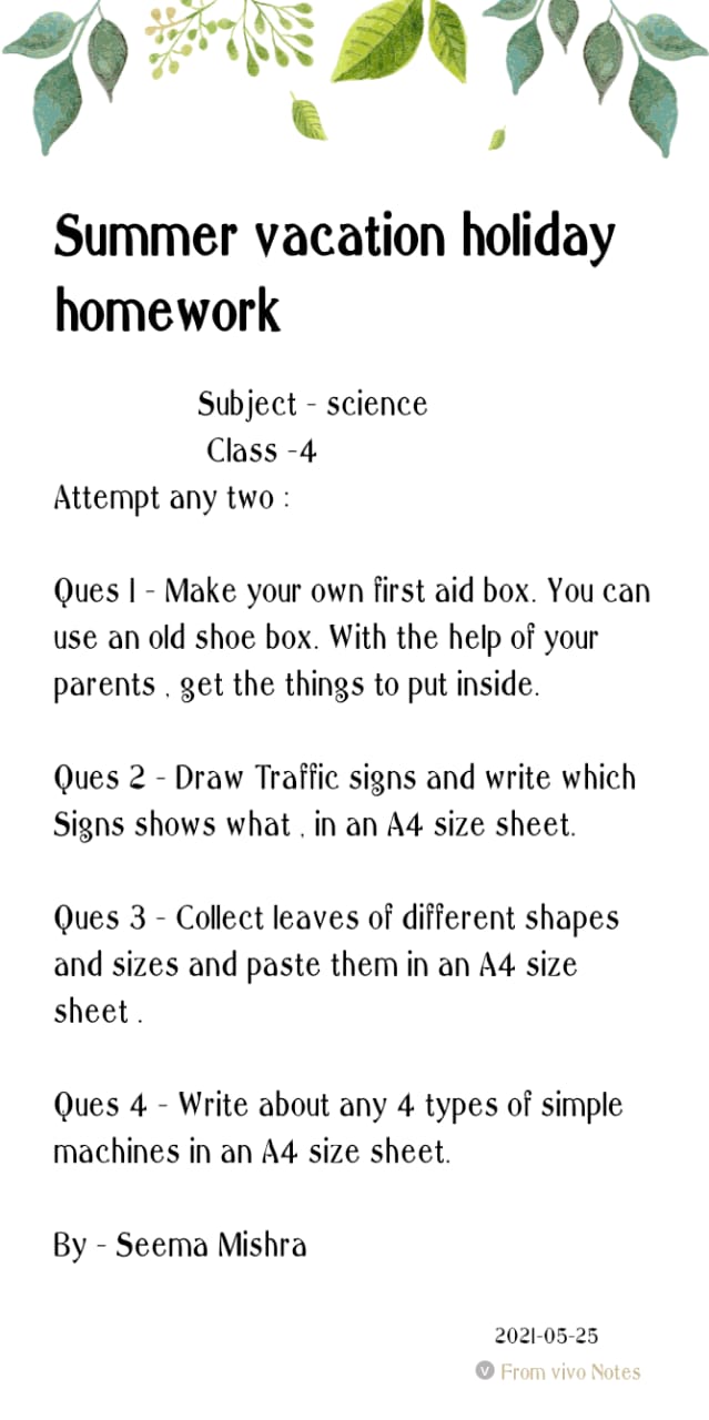 CBSE Class 1 EVS Holiday Homework in PDF